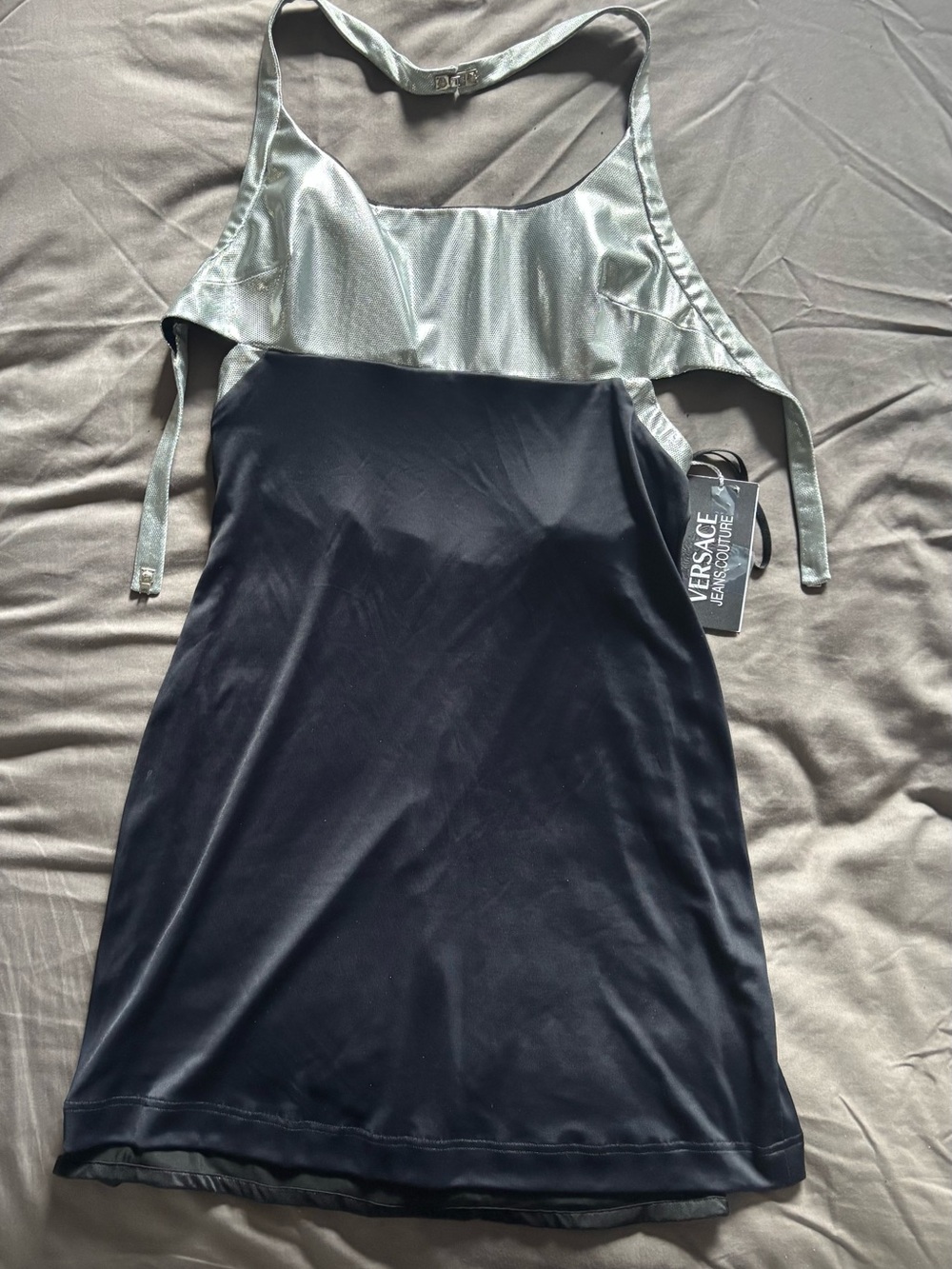 Versace Black Mini Dress with Silver Trim